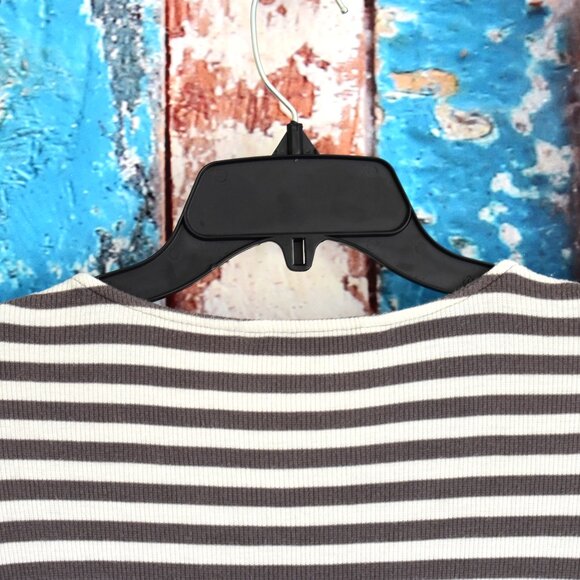 Women's De Collection Dress Striped Long Sleeve Casual MEDIUM Gray/White - Picture 9 of 13